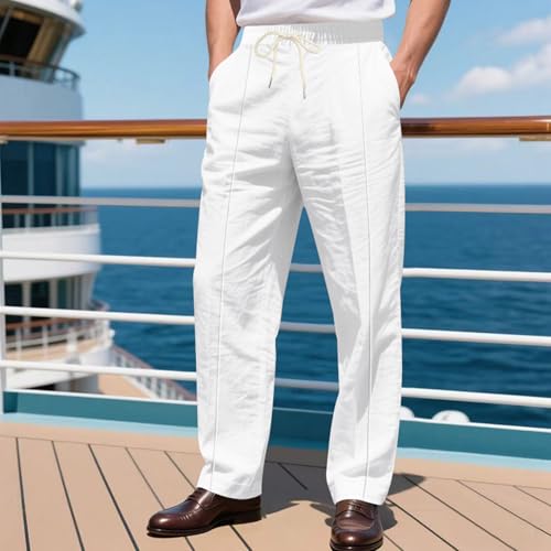 Mens Casual Linen Pants Elastic Waist Lightweight Breathable Loose Pleated Pants Fall Travel Beach Yoga Work Trousers2