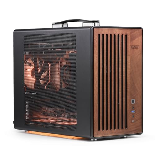 darkFlash WD200(2025) Portable Micro-ATX PC Case with Handle, 1 ARGB PWM Fans, with Walnut Wood, Type-C, Support 240 AIO, H165mm Cooler, Simple Compact Desktop (Black)