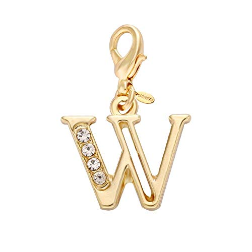 SENFAI 18K Gold Plated 26 Alphabet English Letters Crystal First Initial Name Charms Keychain DIY Clothing Decoration Pendant for Bag,Purse Wallet, Bracelet,Necklace,Zipper Puller (W1)