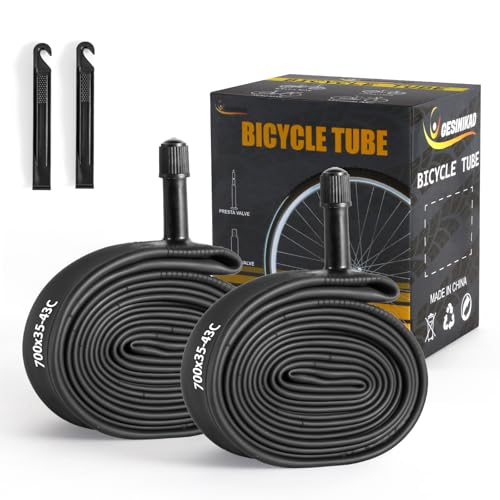 2 Pack 700 x 35-43C Road Bike Tubes AV48mm Schrader Valve, Bicycle Tube Compatible with 700 x 35C/36C/37C/38C/39C/40C/41C/42C/43C Bike Tire, Butyl Rubber Inner Tube with 2 Tire Levers for Road Bike