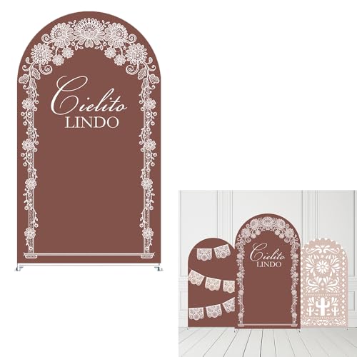 Beige Arch Backdrop Cover Birthday Party Baptism Cutie Baby Shower Arch Stand Spandex Covers Wedding Mexican First Fiesta Parties Decorations (2.6X6ft