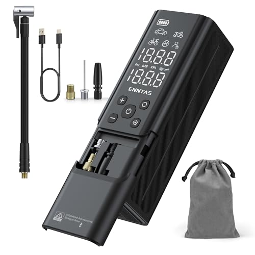 Cordless Tyre Inflator Air Compressor, Portable Electric Bike Pump 150 PSI, Pressure Gauge with Digital LCD Display, Emergency LED Light, Rechargeable Tyre Pump for Car Motorcycle Bicycle Ball