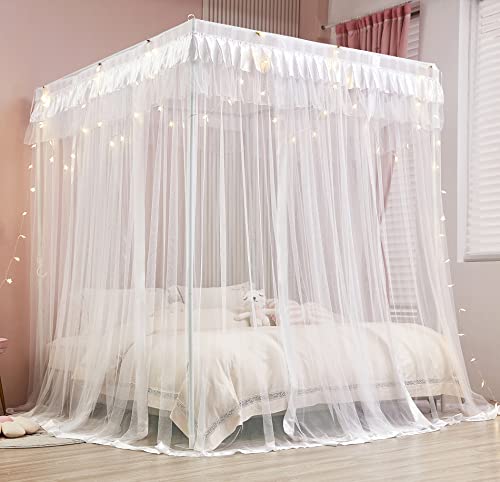Mengersi Princess 4 Corners Post Bed Curtain Canopy Mosquito Net Princess Canopies (White, Full) #TOP2