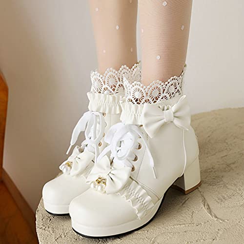 Meefit Women Platform Boots Lace Up Chunky Heel Ankle Boots with Bow Cosplay Winter Shoes3