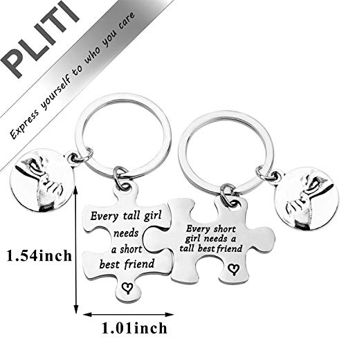 PLITI Funny Short Tall Matching Keychain Every Short Needs a Tall Best Friend Keyring Set Of 2 Best Friends Gift2