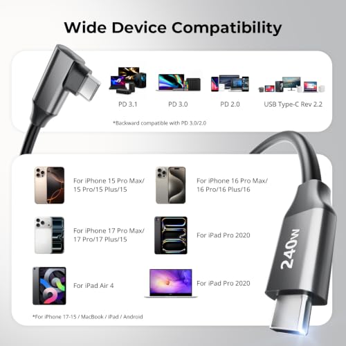 Image of SmallRig USB C to USB C Coiled Data Cable (Straight to Angled), 240W PD 3.1 Fast Charging Cable, USB 2.0 Data Transfer, TPU Coiled Design, Aluminum Alloy Shell for iPhone, Laptops, Tablets & More-5730