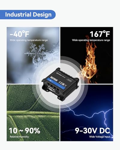 Image of Teltonika RUT956A00A00 Industrial 4G LTE Cat4 Cellular Router, 4 Ethernet Port, Dual SIM Cards, RS232 and RS485, USB and GNSS, Certified by Verizon, AT&T and T-Mobile