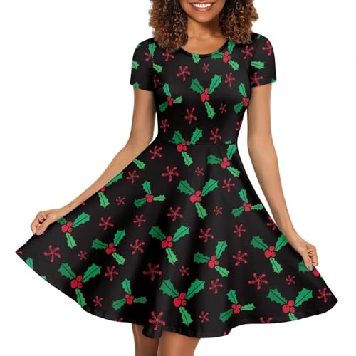 Image of Irisjudy T Shirt Dress for Women Short Sleeve Girls Short Sleeve Dress Plus Size, O Neck Knee Length Midi Dress for Ladies