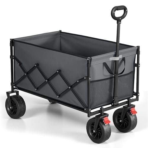 SONGMICS �L�����[���S�� �܂肽���� �L�����[�J�[�g 200L��e�� �ő�ω׏d180kg ��^�^�C�� 2��360°��] �A�E�g�h�A �s�N�j�b�N ������ �K�[�f�j���O �L�����v�p �O���[ GFW201G01