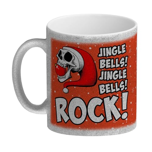 speecheese Jingle Bells Rock Weihnachten Glitzer-Kaffeebecher mit Totenkopf