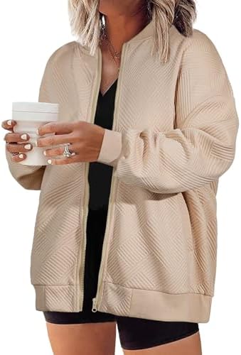 Eytino Plus Size Jackets for Women Casual Lightweight Jacket Long Sleeve Full Zip Coat,2X Pale Khaki