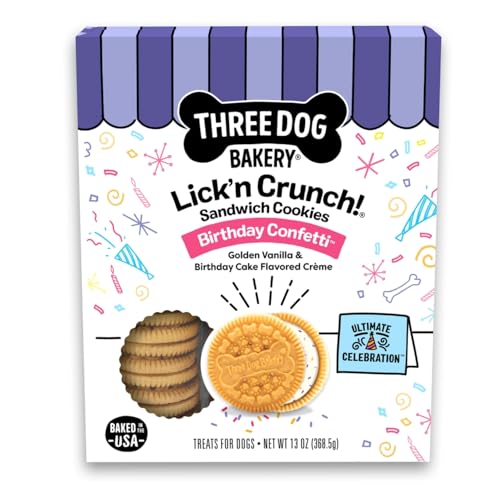 Three Dog Bakery Birthday Confetti Lick’n Crunch Dog Treats, Vanilla...