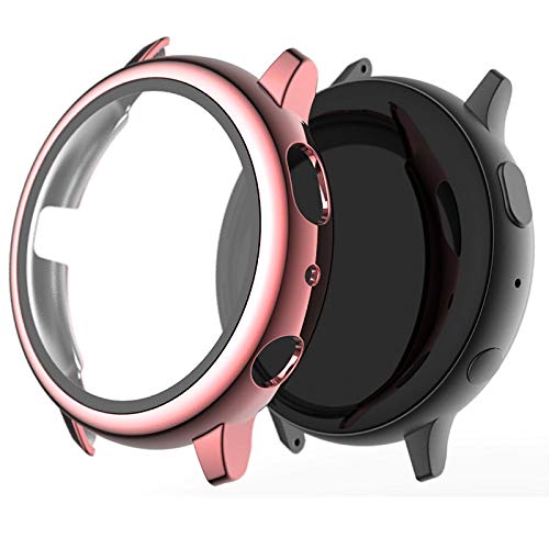 Miimall Compatible with Samsung Galaxy Watch Active 2 40mm Case with Screen Protector, Polished PC Case Bumper and Tempered Glass Screen Protector for Samsung Galaxy Watch Active 2 40mm (Pink)