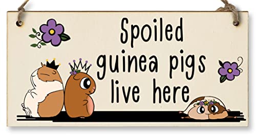 Handmade Wooden Hanging Wall Plaque Spoiled Guinea Pigs Live Here Cute Pet Lover Mum Dad Gift Sign, wood-coloured, 20 cm x 10 cm
