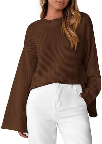 KIRUNDO Sweaters for Women Oversized Crewneck Long Sleeve Ribbed Knit Chunky Pullover Jumper Tops Fashion Clothing