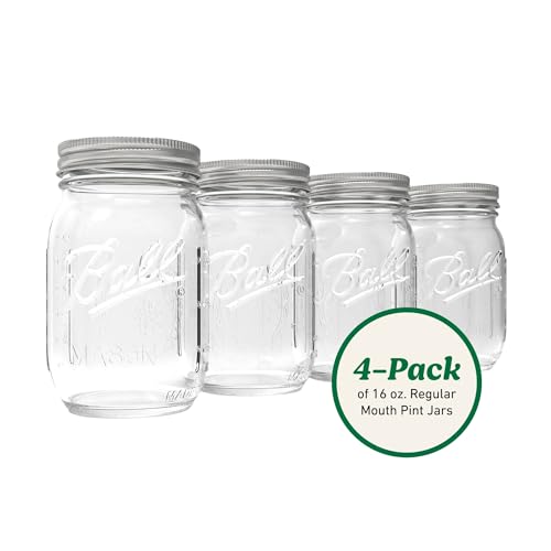 Image of Ball Regular Mouth Pint 16oz. Glass Mason Jar with Lids and Bands, 4 Count