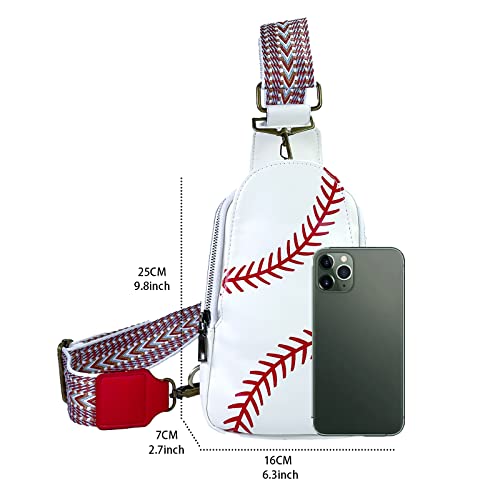 FAYBA Small Sling Bag for Women Crossbody Bag, Baseball Print PU Leather Wide Guitar Strap Chest Sling Backpack Purse4