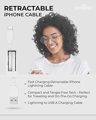 Liquipel Powertek Retractable Mfi Certified Charger Compatible For Apple Iphone, Ipad, 3Ft Cable, Lightning To Usb Cable Cord, Fast Charging Lightning Cable (White) #TOP2