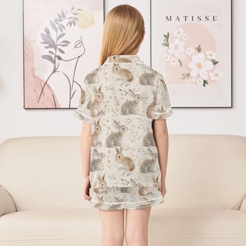 ALAZA Rabbit Blossom Leaf Floral Pajamas Satin Pajama Set Short Sleeve Button Down Sleepwear4