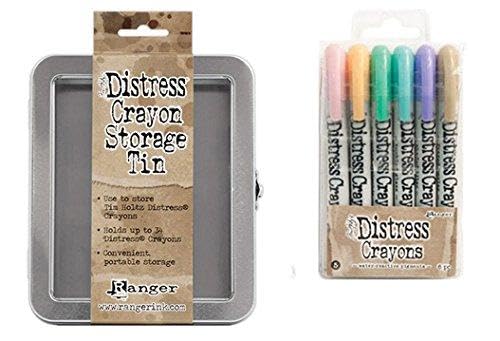 SPECIAL BUNDLE Includes: Ranger Tim Holtz 6 Distress Crayons: Set #5 PLUS Distress Crayons Tin (THTDBK51756+THTDA56485)