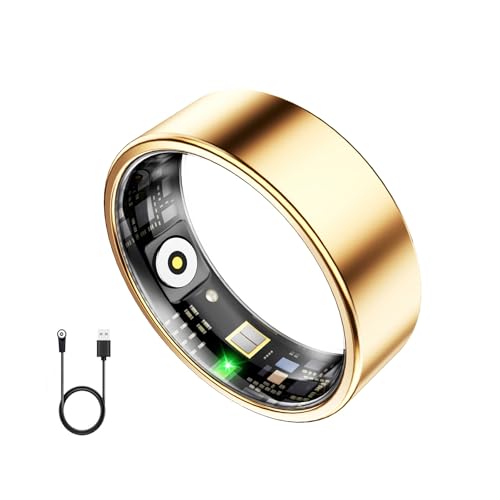 Image of Smart Ring for Women & Men, Fitness Tracker with Heart Rate, Blood Oxygen, Sleep Monitoring, Long-Lasting Battery, IP68 Waterproof (Gold, 14)