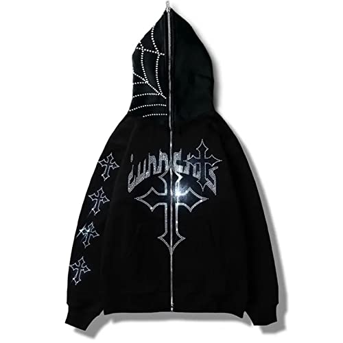 NJNJGO Sudadera con capucha de Halloween para hombres y mujeres, con cremallera y purpurina gótica Y2K esqueleto Streetwear, style5, Small