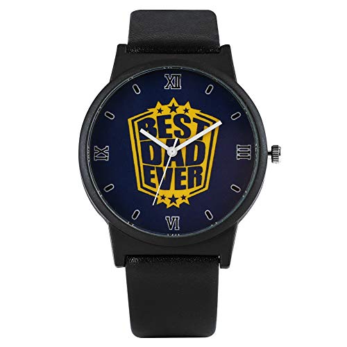 Moxuan Store Reloj Casual de la Serie The Best Dad Ever para Hombre, de Cuarzo, con Esfera Azul Oscuro, Elegante, Correa de Cuero Negro para niño