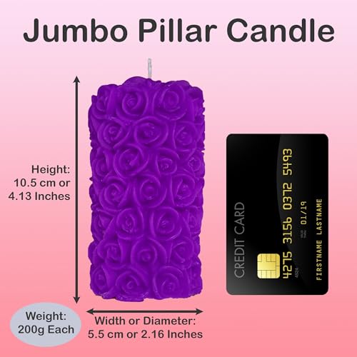 Image of Rose Pillar Candle, Purple Colour with Lavender Fragrance, Smokeless Designer Decorative Candle Set for Home Decor, Diwali & Festive Gifting (5.5 x 10.5 cm, 12hrs)