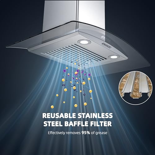Firegas FGS-USG33Y75AC Range Hood 30 Inch, Firegas Ducted/Ductless Convertible Wall Mount Range Hood With Tempered Glass thumb #3