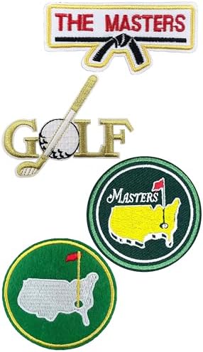 4 PCS Masters Patch Golf Iron On Patches Golf Patches Iron On Parches De Golf Masters Caddy Costume Embroidered Patch Backing for Embroidery Hats Backpacks Bags