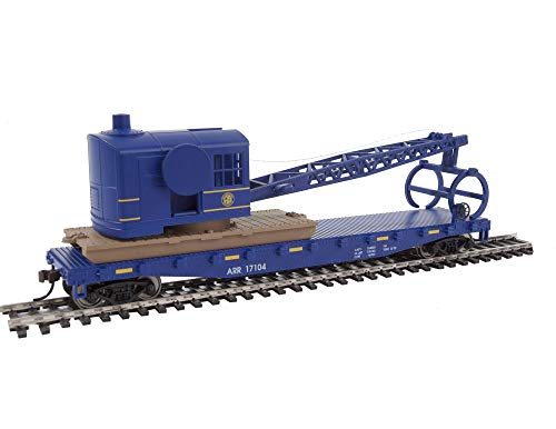 ho flatbeds - Walthers Trainline HO Scale Model Flatcar with Logging Crane - Alaska Railroad 17104, Blue