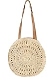 styleBREAKER Bolso redondo de paja de papel trenzado para señoras, con asa, cremallera, estilo boho 02012383, color:Beige