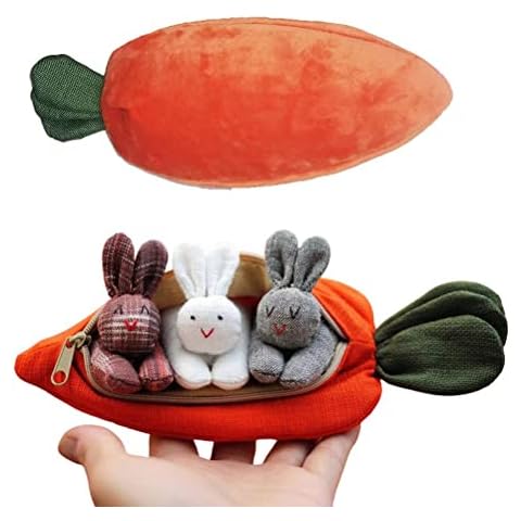 Tianbi Bunny Wallet,3 Bunnies in Carrot Purse, Easter Cute 3D Carrot Coin Purse with Zipper Doll Toy Decoration, Cartoon Rabbit Dolls Coin Wallet for Kids and Adults Cover