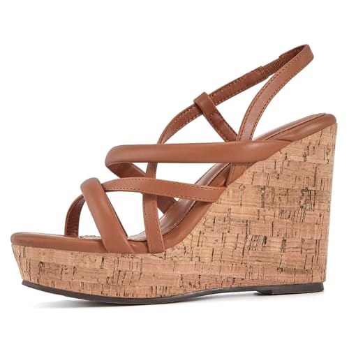 Image of Coutgo Women Platform Wedge Sandals Cork Slingback Wedges Espadrilles Heels Summer Shoes