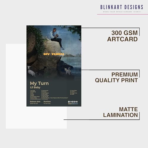 Image of BLINKART lil baby - My Turn Wall Photo Frames | Wall Art for Bedroom, Living Room, Studio or Office | Album Cover Print with Spotify Song Link QR Code | Gift for Fans - 8x12 In