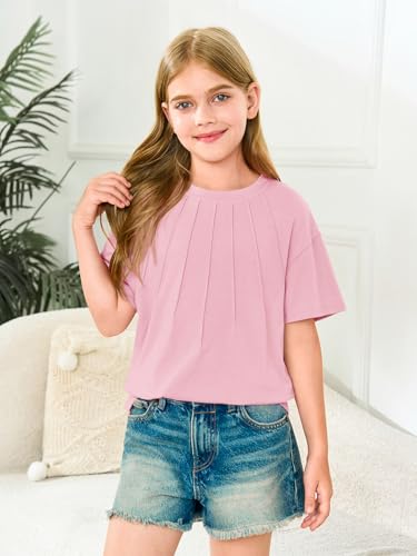 Haloumoning Girls Pleated Oversized T Shirts Kids Summer Short Sleeve Crewneck Casual Tops Tees 5-14 Years2