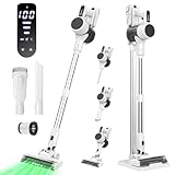 VOSCORDER コードレス掃除機 2025年新型 65Kpa超 4眼緑LEDライト付き 収納充電スタンド一体型 軽量 700Wモーター 3段階吸引力調整 60分連続稼働 絡まないヘッド HEPAフィルター 液晶ディスプレイ 伸縮パイプ 着脱バッテリー フロア/カーペット/ソファ/車内掃除 PSE認証 3年保証