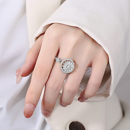 OIDIMS Rotating Flower Spinner Fidget Ring for Women Cubic Zirconia Adjustable Wrap Open Ring Wedding Promise Silver Plated Anti Anxiety Stress Relief Jewelry Daughter Dainty Birthday BFF Lover Gifts2