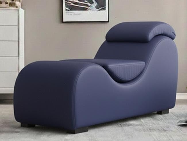 Image of SOUL CRAFT Sheesham Wood Leatherate Tantric Loung Chair, Yoga Chaise Lounge,Chaise Sofa Modern Lounge,Relaxing Chaise Lounge Chair, loveseats with Cushion (Navy Blue)