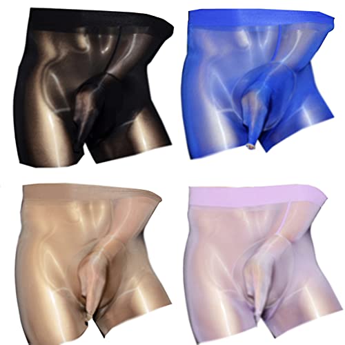 Men's Sexy 8D Shiny Glossy Boxer Briefs Shorts Panties Oil Silky Sheer Underwear with Sheath