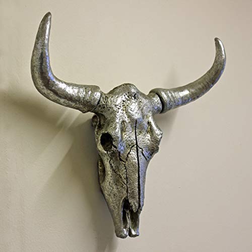 Best Value Here Buffalo Head Wall Sculpture, Bull Skull animal Heads Wall Mounted Art Hanging Decor Figure, Ox Cow Home Decorative Accessories, Gift (Silver Buffalo Skull)