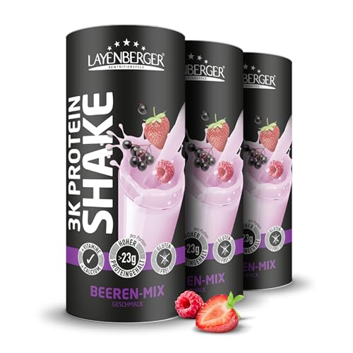 Layenberger 3K Protein Shake - 78% Eiweiß und nur 4,4% Kohlenhydrate bei nur 9 g Zucker, (3x 360 g) - Beeren-Mix