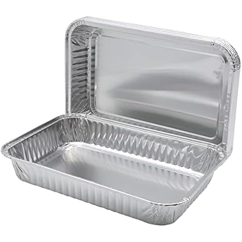 "RoadPro Disposable Aluminum Foil Cooking Pans, 5"" x 10"" x 2.5"", Designed for Cooking, Heating, Preparing Your Favorite Meal in Our Personal Portable Roaster.", silver Cover