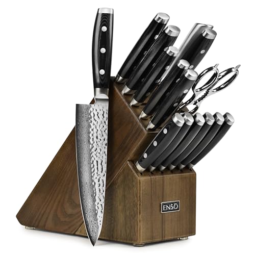 Enso HD 16 Piece Knife Set - Made in Japan - VG10 Hammered Damascus Stainless Steel with Dark Ash Block Enso HD 16 Piece Knife Set - Made in Japan - VG10 Hammered Damascus Stainless Steel with Dark Ash Block