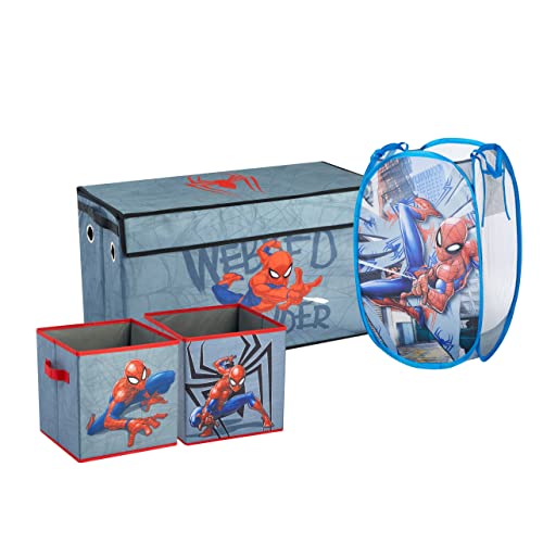 Marvel Spiderman Ensemble de 4 solutions de rangement pliables avec panier pop-up, coffre de rangement pliable et 2 cubes de rangement pliables