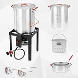 Truthahn-Fritteusen-Set – 30 Qt Truthahn & 10 Qt Fischfritteuse, Dampfgarer, 54.000 BTU Ausgangsbrenner, Thermometer, Truthahnregal und Hebehaken, perfekt für Camping und Partys im Freien