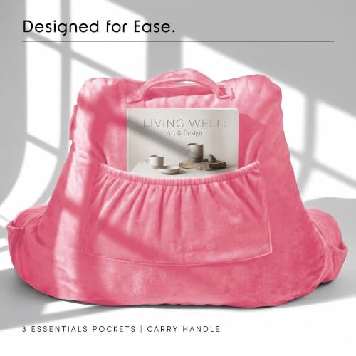 Image of Nestl Reading Pillow with Shredded Memory Foam, Designed for Sitting Up in Bed and Couch, Back and Arms Adjustable Support for Adult & Teens Backrest Pillows for Reading with Washable Cover Light Pink