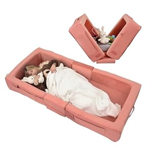 ENITYA Toddler Travel Bed, Folding Floor Cot for Travel, Portable Kids Bed for Sleeping, Washable Toddler Cot for Children 18M – 5yr Old, Pink