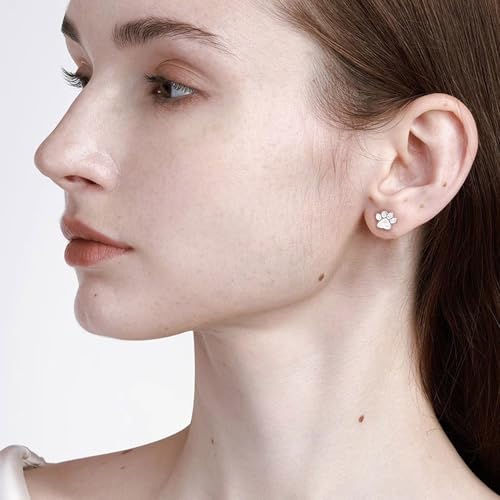 20G Paw Print White Enamel Screw Flat Back Small Tiny Stud Earrings for Women Cute Stainless Steel Dog Cat Footprint Cartilage Tragus Piercing Little Studs Hypoallergenic Jewelry Gift 6