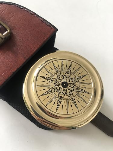 Brújula de Latón Grabada con Estuche de Cuero miniatura 1